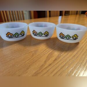set of 3 Anchor Hocking FireKing Summerfield #434 Ramekins/Custard Cups